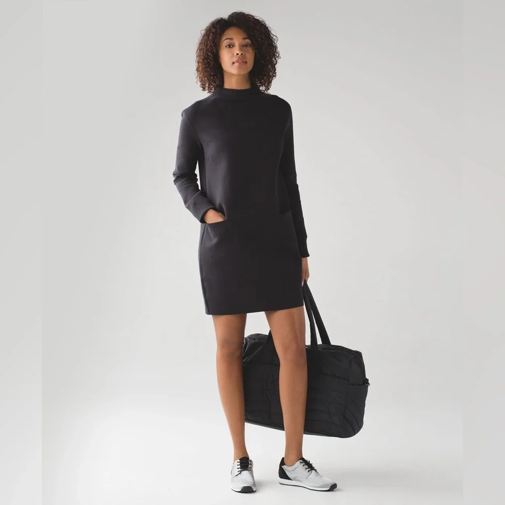 Lululemon City Bound Dress Black Casual Long Sleeve Cozy Office Wear Travel Gym